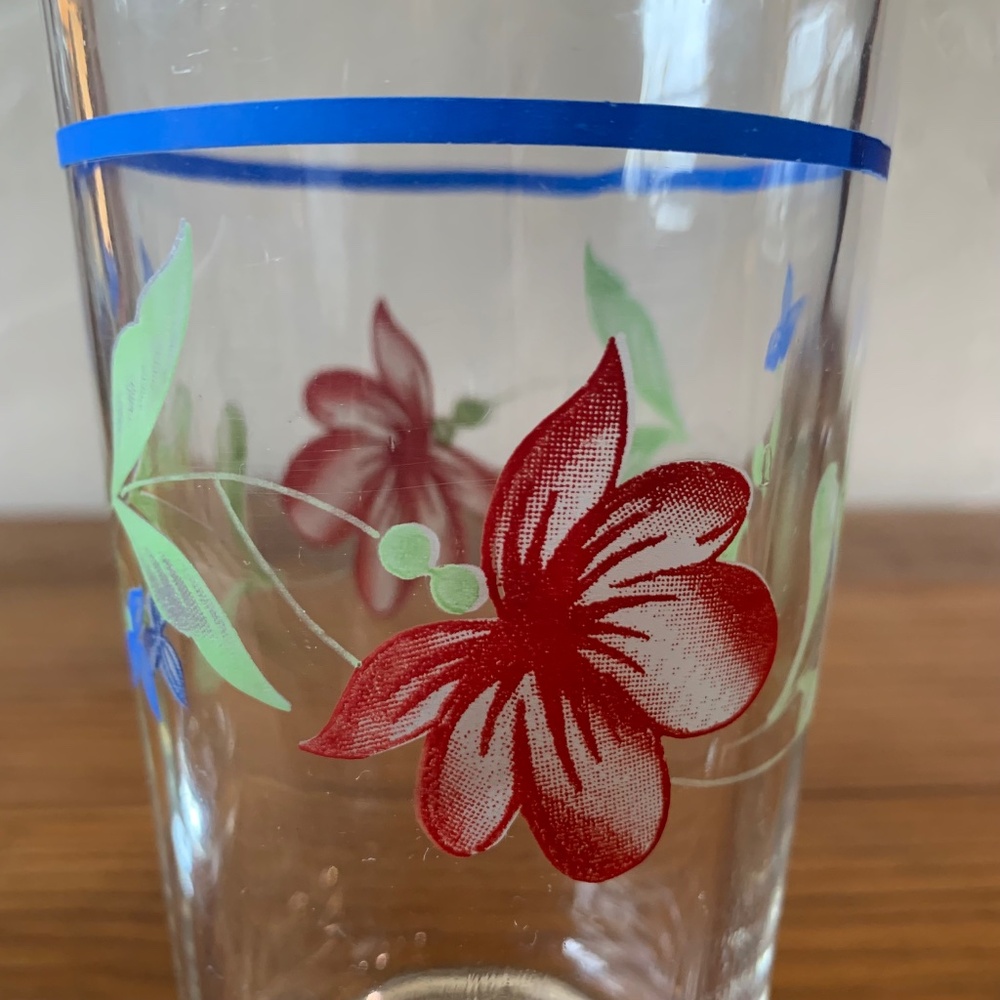 Set of 2 - Vintage KIG Indonesia Floral Highball Glasses – Blue Rim - Picture 9 of 12
